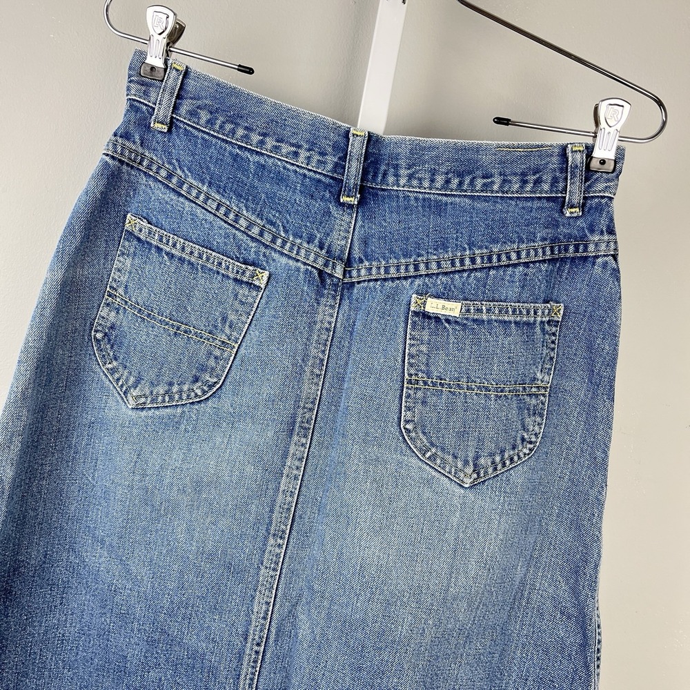 Vintage L.L. Bean Denim Jean Midi Skirt Womens‎ 12 A-Line Blue 28 Waist Boho - Picture 6 of 9